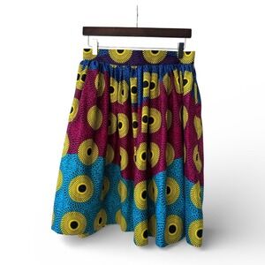 UNIQUE Eclectic Handmade Colorful Midi Skirt Zipper Elastic Waist
